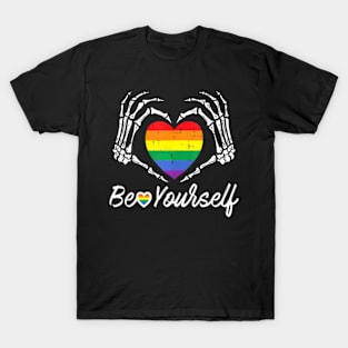 Gay Pride Heart Skeleton Be Yourself  Lgbt Men Women T-Shirt